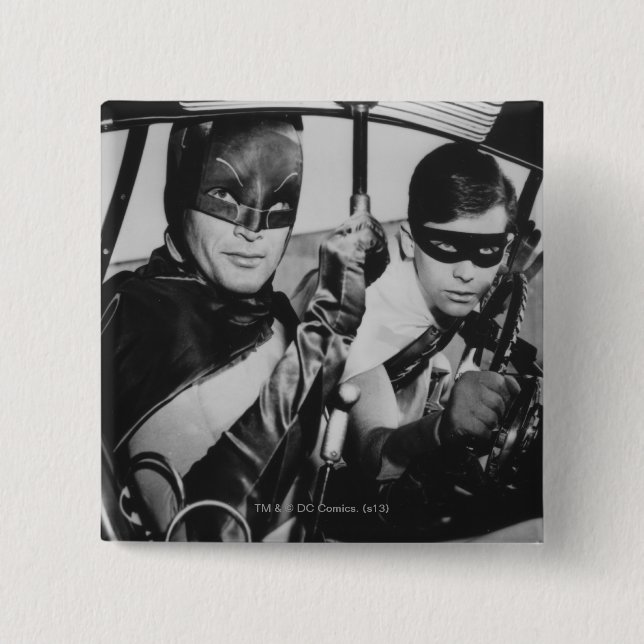 Batman and Robin In Batmobile 15 Cm Square Badge (Front)