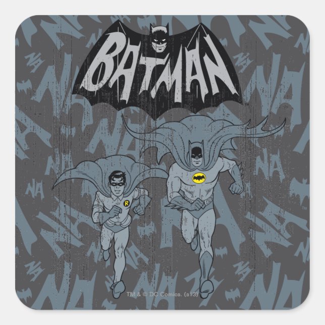 Batman And Robin With Logo Distressed Graphic Square Sticker (Front)