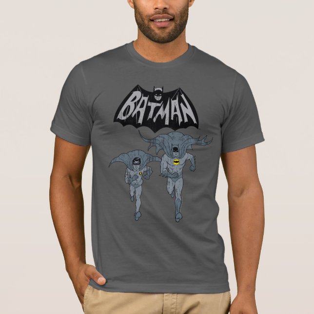 Batman And Robin With Logo Distressed Graphic T-Shirt (Front)