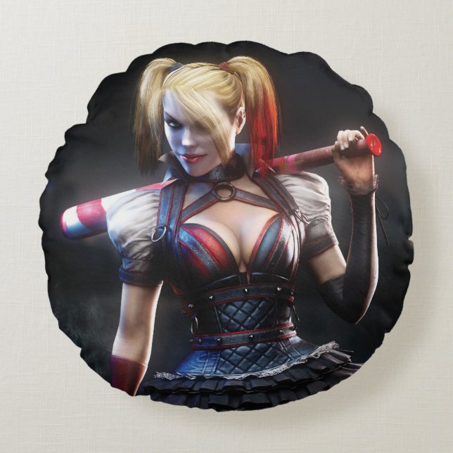 Batman Arkham Knight | Harley Quinn with Bat Round Cushion (Front)