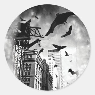 Batman   Bats Flying Through Gotham Classic Round Sticker