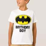 Batman | Birthday Boy - Name & Age T-Shirt<br><div class="desc">Make your little superhero's day special with this customisable Batman Birthday Boy T-shirt! Featuring the iconic Batman logo and space to add his name and age,  this shirt is the perfect outfit for a Batman-themed celebration. Crafted from soft,  durable fabric,  it ensures both comfort and superhero style.</div>