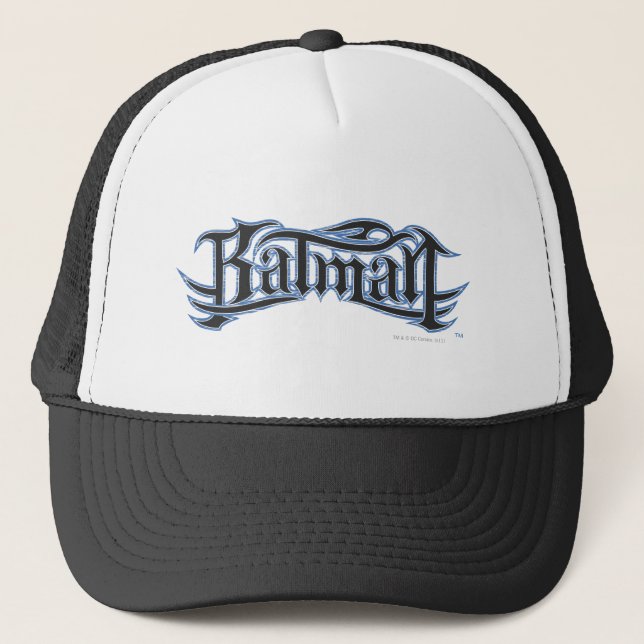 Batman | Blue Black Letters Logo Trucker Hat (Front)