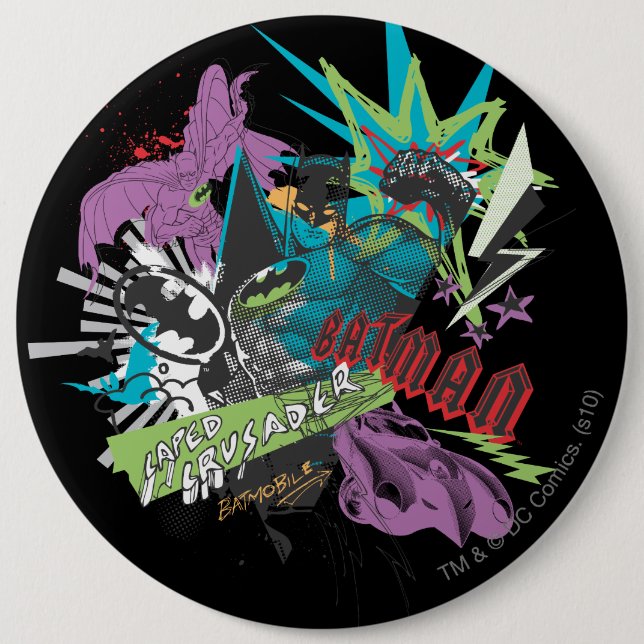 Batman Caped Crusader Neon Collage 6 Cm Round Badge (Front)