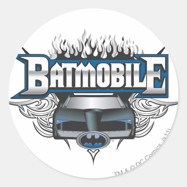 Batman Car and Flames Classic Round Sticker (Front)