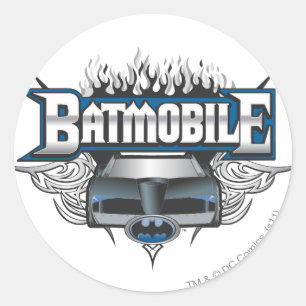 Batman Car and Flames Classic Round Sticker