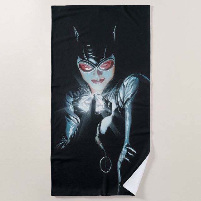 Batman Catwoman Faces of Evil Cover Illustration Beach Towel (Front)