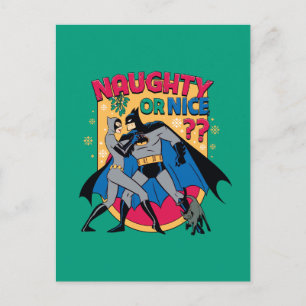 Batman   Catwoman Under Mistletoe Naughty Or Nice Holiday Postcard