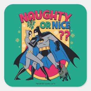 Batman   Catwoman Under Mistletoe Naughty Or Nice Square Sticker