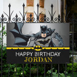 Batman | Chalkboard Happy Birthday Banner<br><div class="desc">Transform your party space with this customizable Batman chalkboard happy birthday banner! Featuring Batman in action with bold,  chalkboard-inspired text,  this dynamic design sets the stage for an unforgettable celebration. Personalize it with your message to create the perfect superhero-themed party décor.</div>