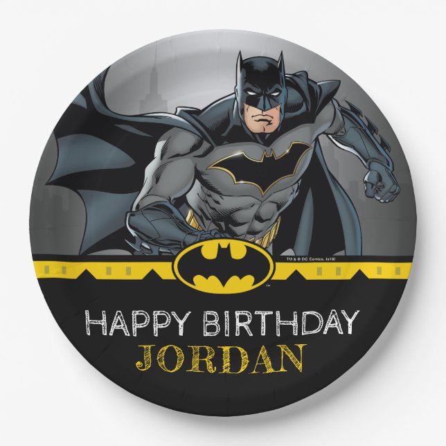Batman | Chalkboard Happy Birthday Paper Plate (Front)