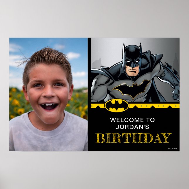 Batman | Chalkboard Happy Birthday Welcome Photo Poster (Front)