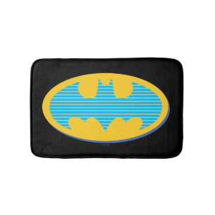 Batman Cyan Stripes Symbol Bath Mat