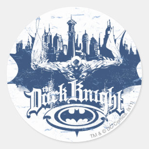 Batman Dark Knight   Cityscape Blue Logo Classic Round Sticker
