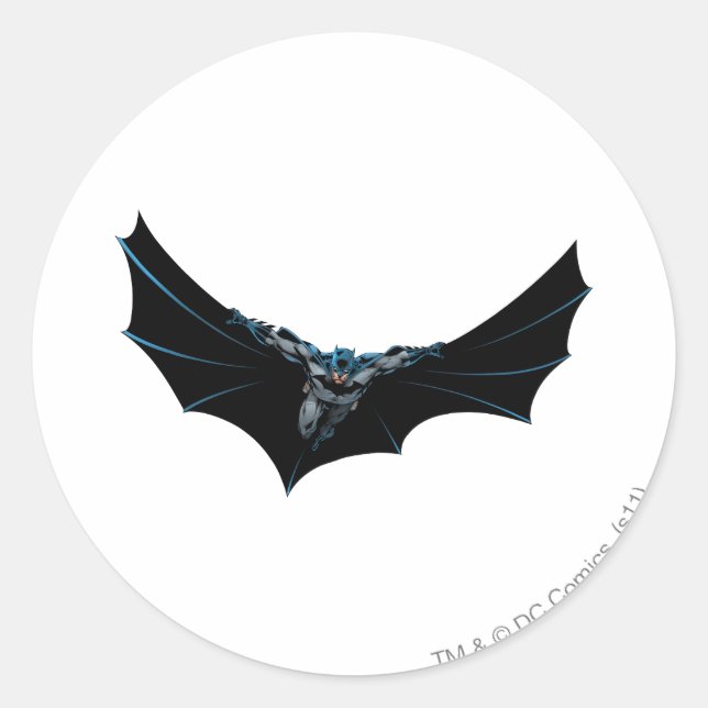 Batman flys with large cape classic round sticker (Front)