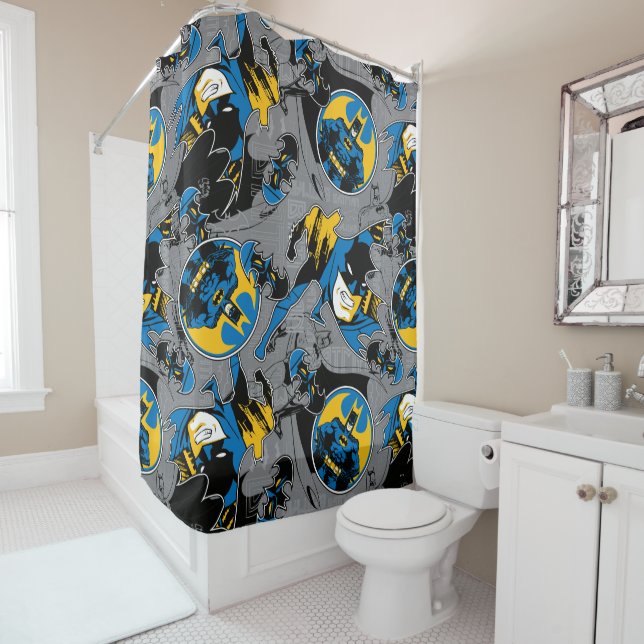 Batman Full Throttle Toss Pattern Shower Curtain (In Situ)