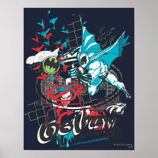 Batman Gotham Guardian Lineart Collage Poster (Front)