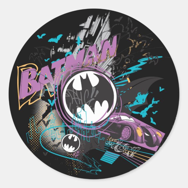 Batman Gotham Skyline Sketch Classic Round Sticker (Front)