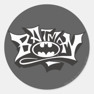Batman   Graffiti Name Logo Classic Round Sticker