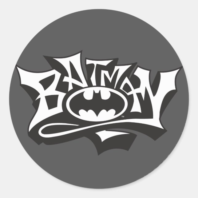 Batman | Graffiti Name Logo Classic Round Sticker (Front)