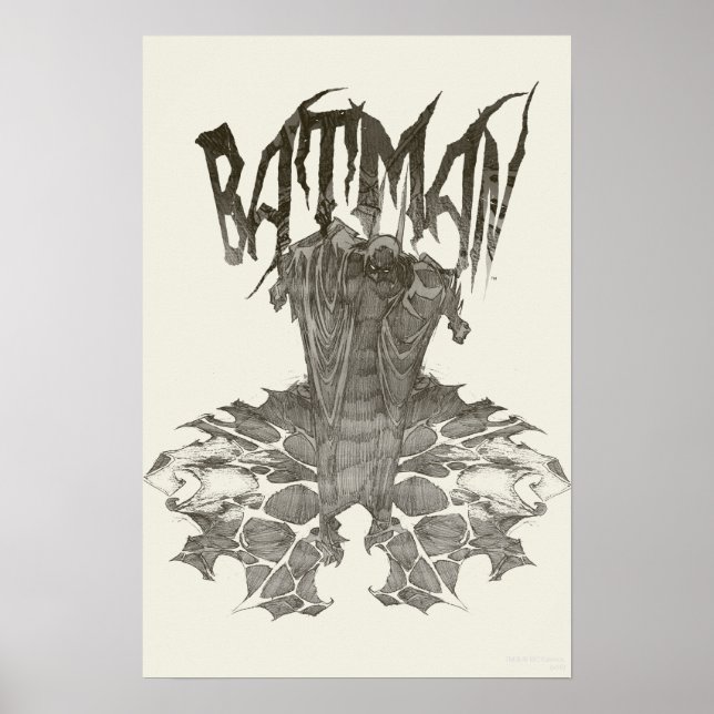 Batman | Graphic Novel Pencil Sketch Beige Logo Poster (Front)