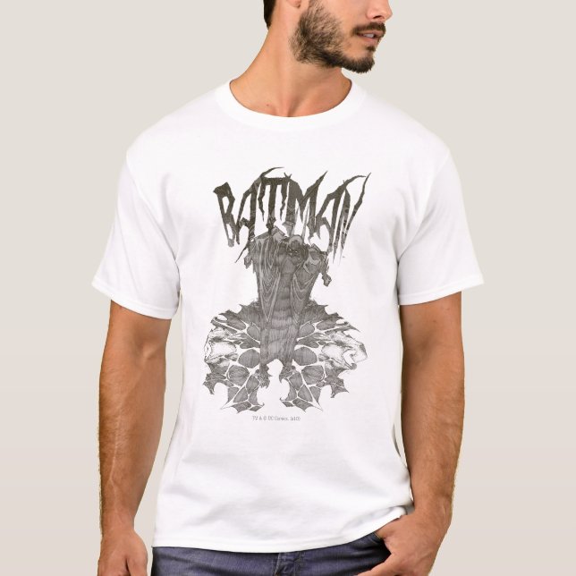 Batman | Graphic Novel Pencil Sketch Beige Logo T-Shirt (Front)