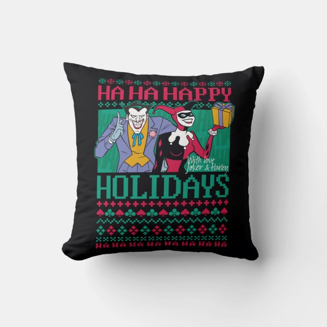 Batman | Happy Holidays Joker & Harley Quinn Cushion (Front)