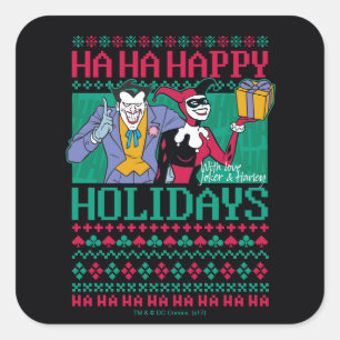 Batman   Happy Holidays Joker & Harley Quinn Square Sticker