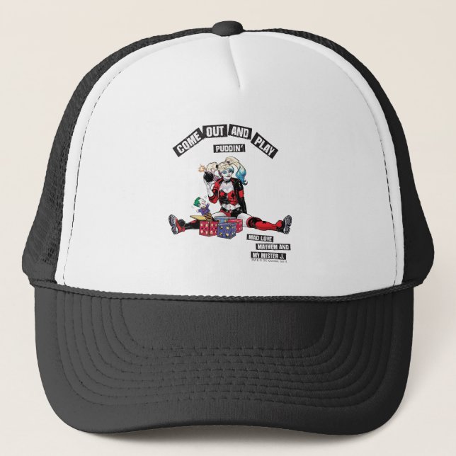 Batman | Harley Quinn "Come Out And Play Puddin'" Trucker Hat (Front)