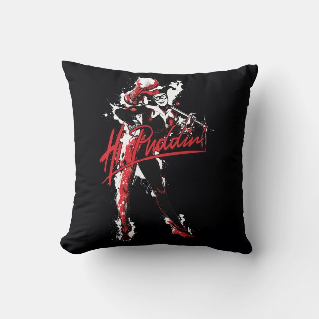 Batman | Harley Quinn "Hi Puddin'" Ink Art Cushion (Front)