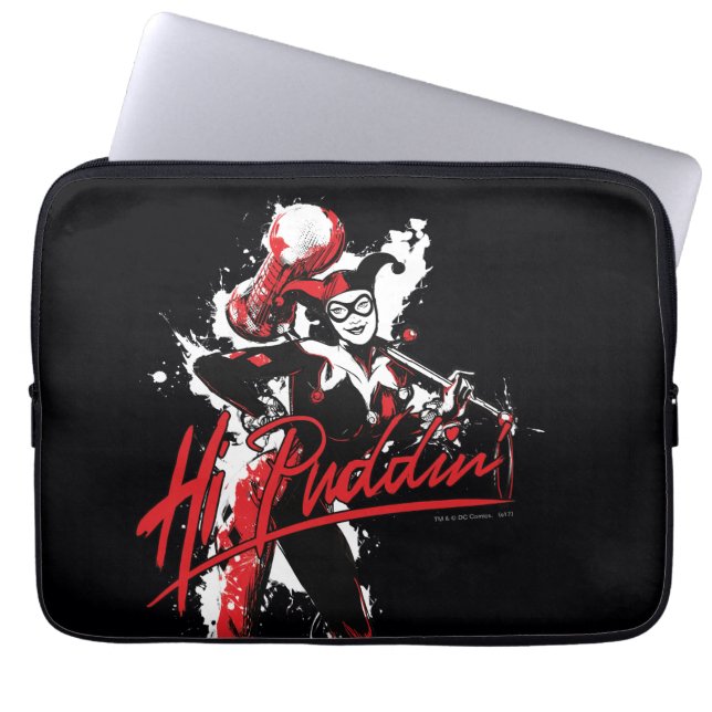 Batman | Harley Quinn "Hi Puddin'" Ink Art Laptop Sleeve (Front)
