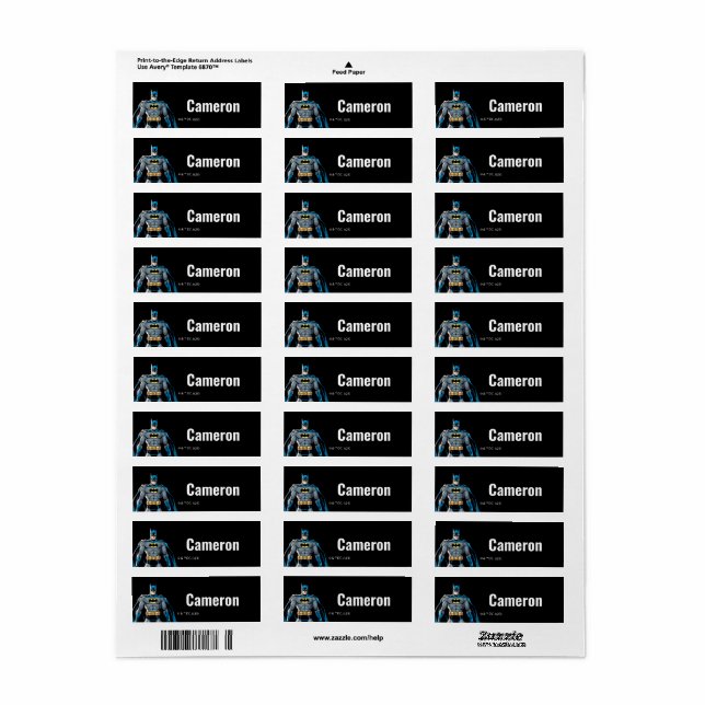 Batman Heroic Stance Return Address Label (Full Sheet)