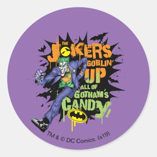 Batman | Joker's Goblin' Up All of Gotham's Candy Classic Round Sticker (Front)