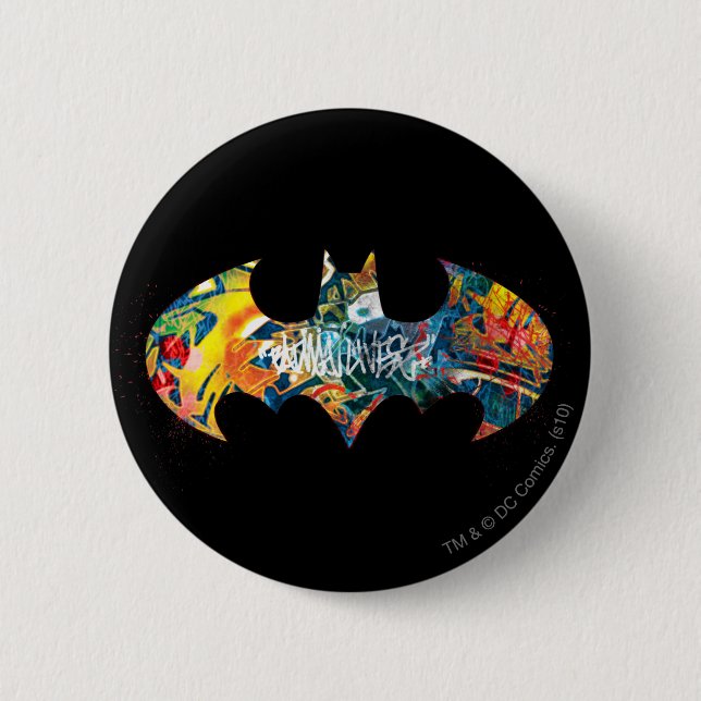 Batman Logo Neon 80's Graffiti 6 Cm Round Badge (Front)