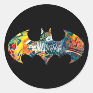 Batman Logo Neon/80s Graffiti Classic Round Sticker