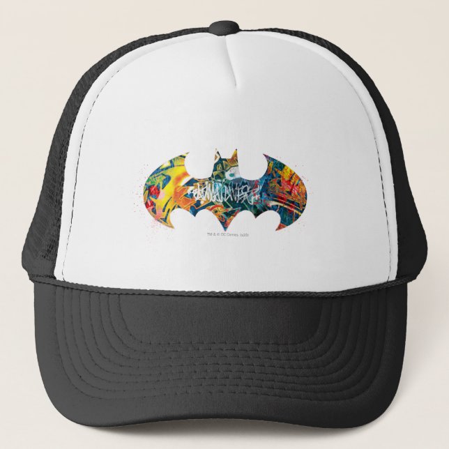 Batman Logo Neon 80's Graffiti Trucker Hat (Front)