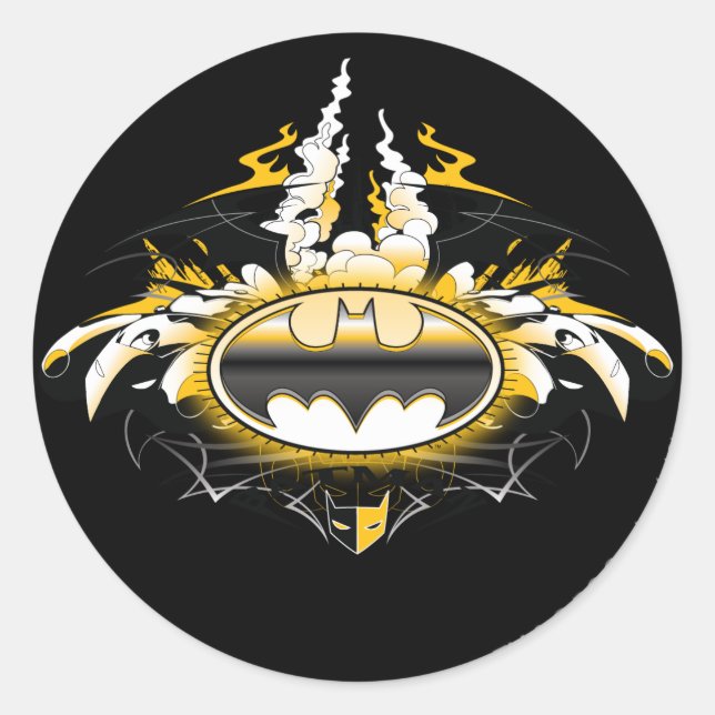Batman Logo with Cars Classic Round Sticker (Front)