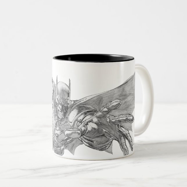 Batman Lunging Forward Drawing 2 Two-Tone Coffee Mug (Front Right)