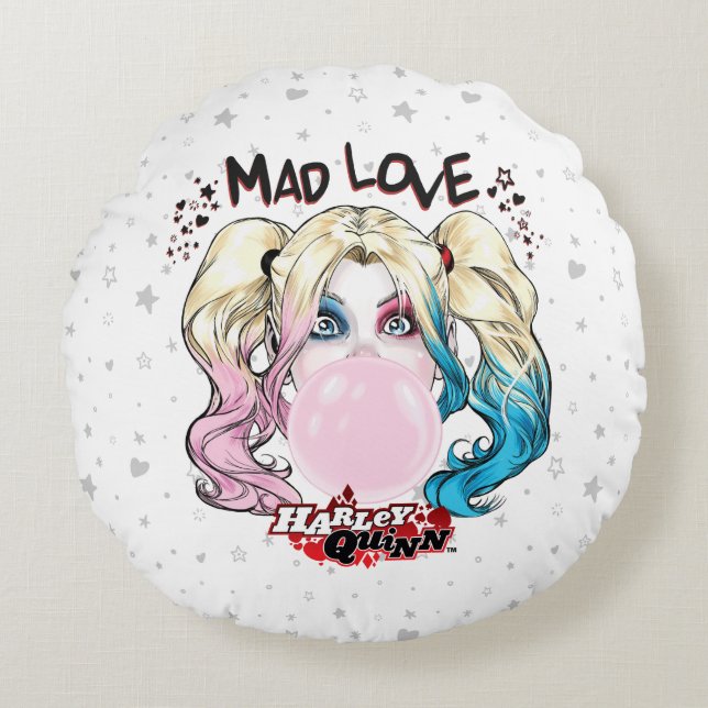 Batman | Mad Love Harley Quinn Chewing Bubble Gum Round Cushion (Front)