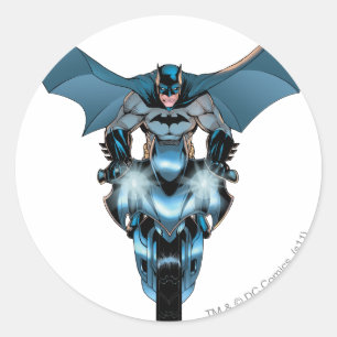 Batman on bike with cape classic round sticker