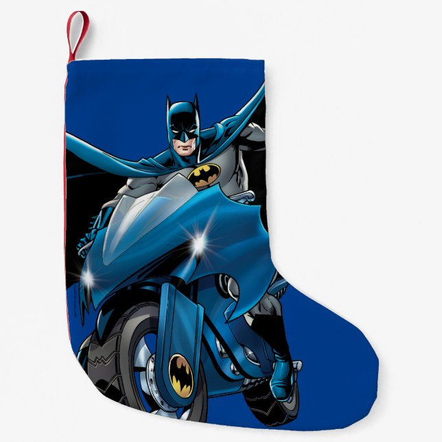 Batman on cycle small christmas stocking (Front)