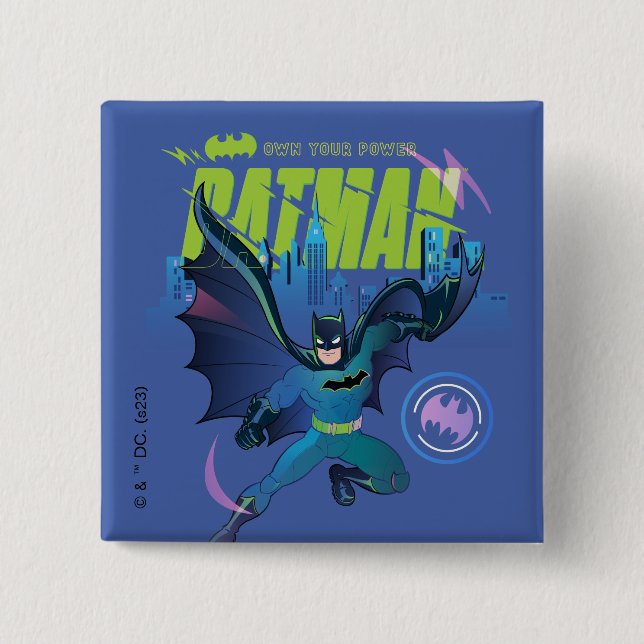 Batman "Own Your Power" City Graphic 15 Cm Square Badge (Front)