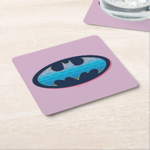 Batman Pink & Blue Symbol Square Paper Coaster
