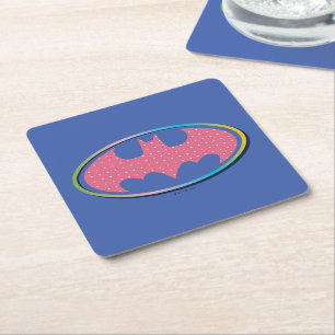 Batman Pink Polka Dot Logo Square Paper Coaster