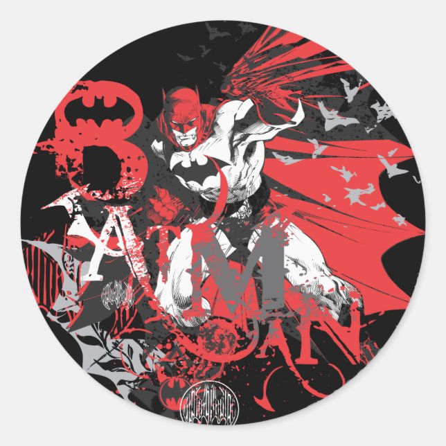 Batman Red and Black Collage Classic Round Sticker (Front)