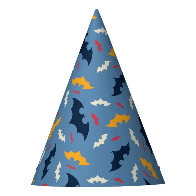 Batman | Red, Blue, and Yellow Bat Logo Pattern Party Hat (Front)