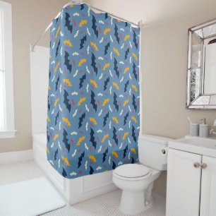 Batman   Red, Blue, and Yellow Bat Logo Pattern Shower Curtain
