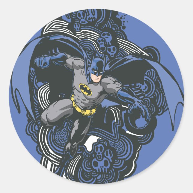 Batman Skulls/Ink Doodle 2 Classic Round Sticker (Front)