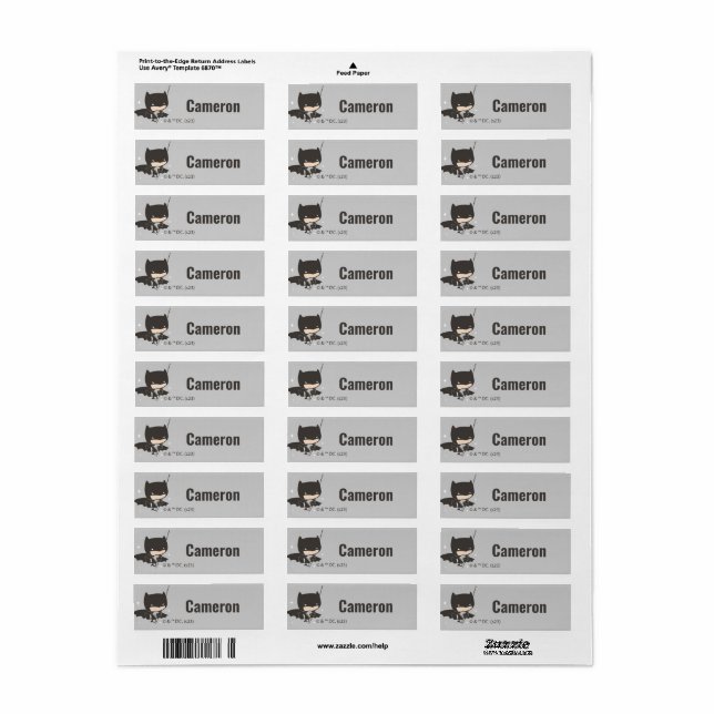 Batman Super Hero Kids' Return Address Label (Full Sheet)