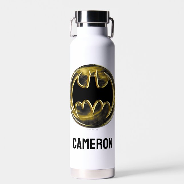 Batman Symbol | Gold Logo | Add Your Name Water Bottle (Front)